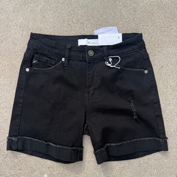 KANCAN Distressed Zip Up Black Cutoff Cuffed Jean Shorts SMALL KC5027BK NWT New - Picture 2 of 11